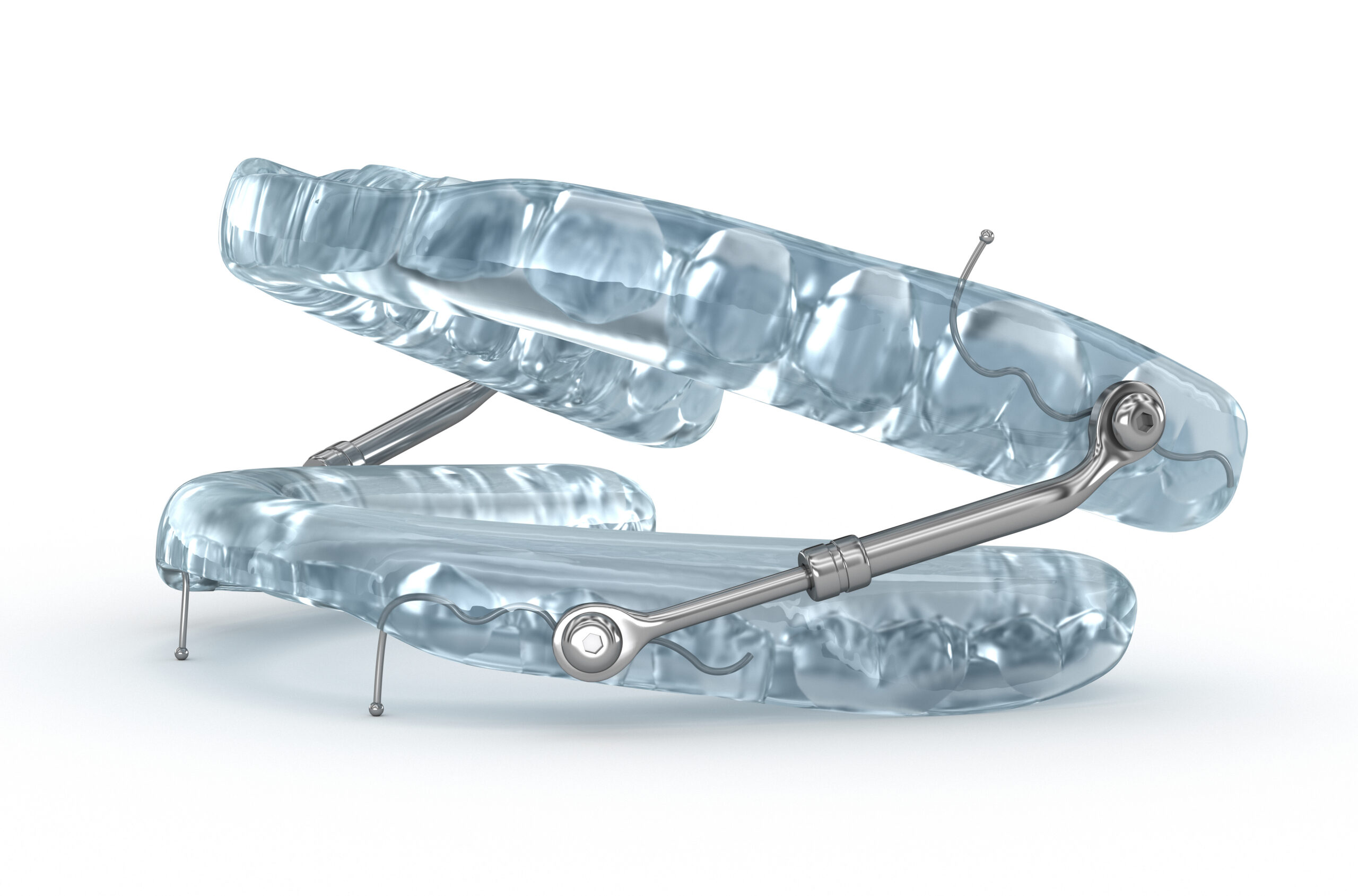 Oral appliance therapy device, sleep apnea treatment.3D illustration